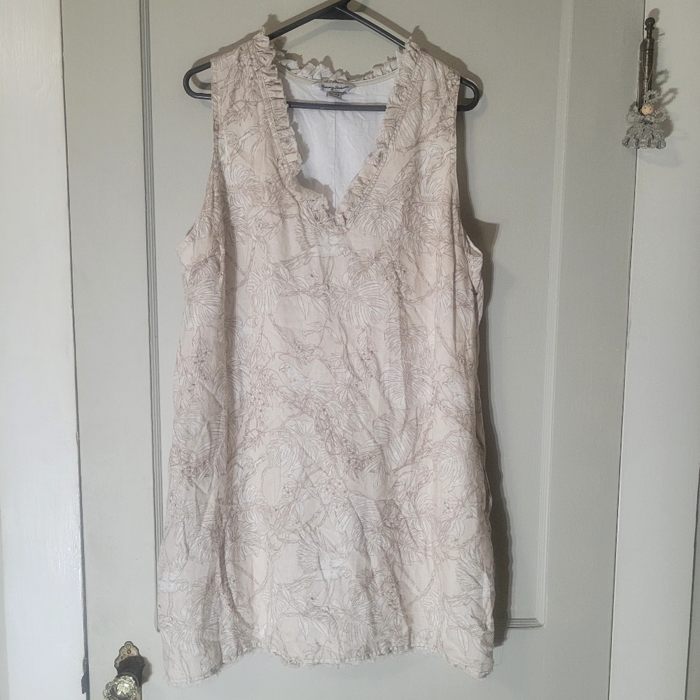$Tommy Bahama Two Palms Double-ruffle Linen Dress,  Size XL